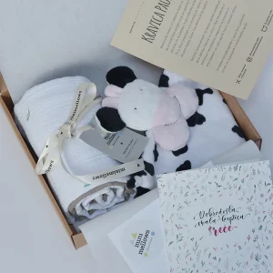 Minimellows Darilni set tetra pleničk + kravica Paulina + čestitka