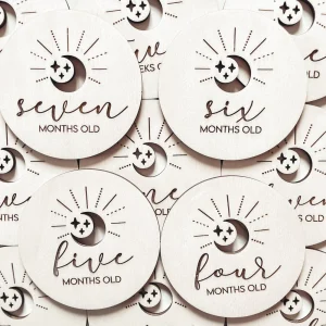 Meraki Kartice mejnikov - lesene milestone kartice Moon